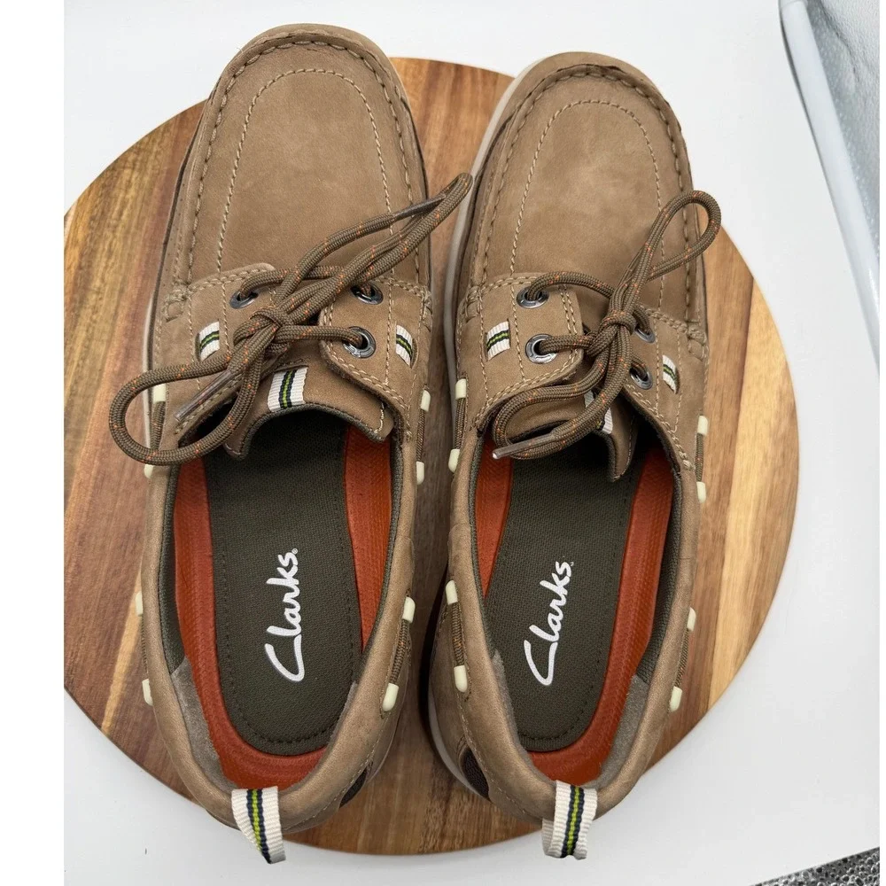 Clarks Unstructured Men's 9W Annapolis Boat Shoes Taupe Nubuck Leather 0726